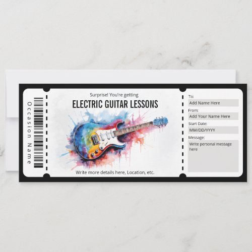 Surprise Electric Guitar Lessons Gift Voucher Invitation