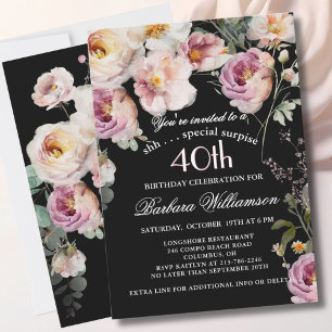 SURPRISE Elegant Floral 40th Birthday Party Invitation