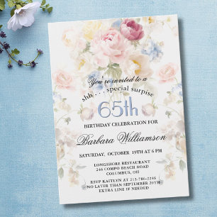 SURPRISE Elegant Painted Floral 65th Birthday  Invitation