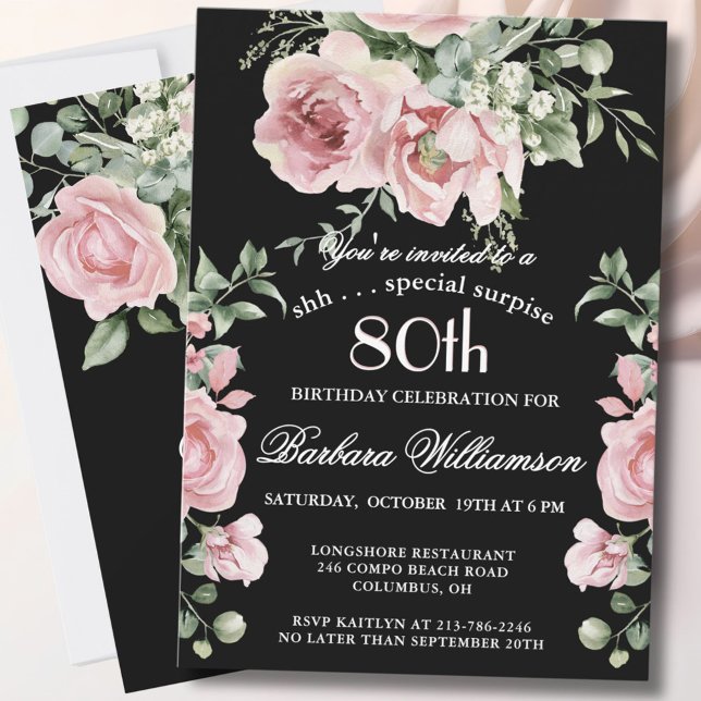 SURPRISE Elegant Painted Roses 80 Birthday Party  Invitation (Creator Uploaded)