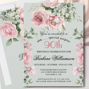 SURPRISE Elegant Painted Roses 90 Birthday Party Invitation