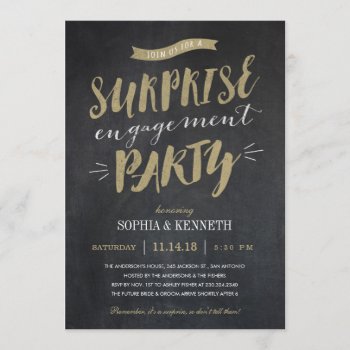 Surprise Engagement Party Invitations - Chalkboard by UniqueInvites at Zazzle