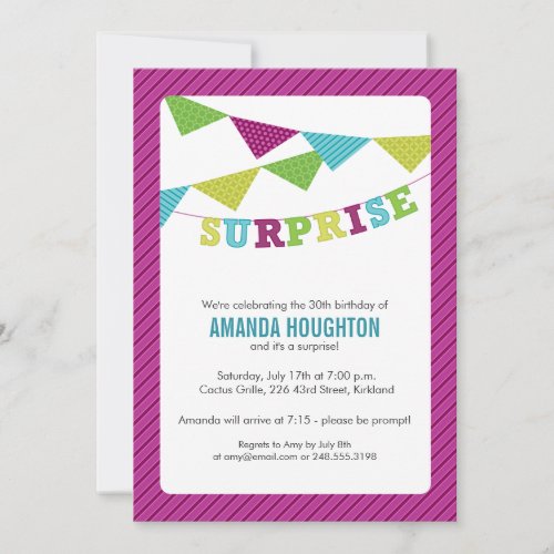 Surprise Flags Surprise Party Invitation in Purple