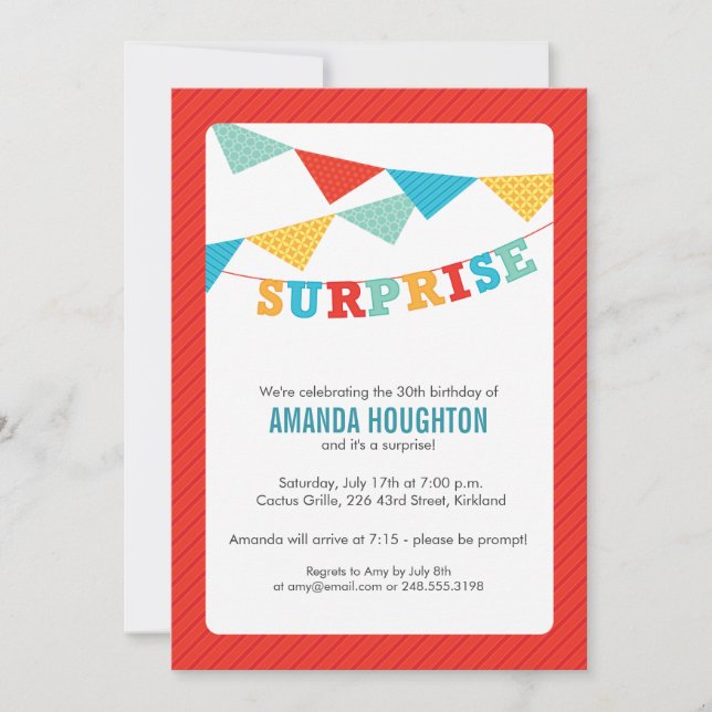 Surprise Flags Surprise Party Invitation in Red (Front)
