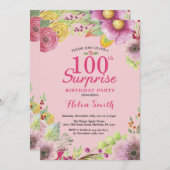 Surprise Floral 100th Birthday Invitation Women (Front/Back)