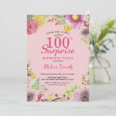 Surprise Floral 100th Birthday Invitation Women (Standing Front)