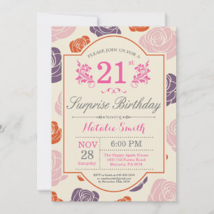 Surprise Floral 21st Birthday Invitation Pink Rose