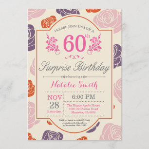 Surprise Floral 60th Birthday Invitation Pink Rose