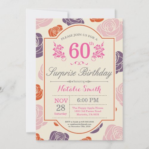 Surprise Floral 60th Birthday Invitation Pink Rose