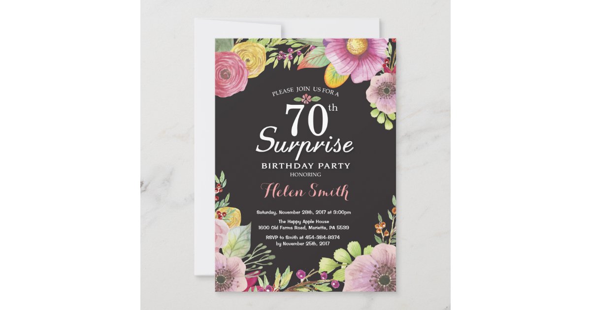 #W27 PERSONALIZED 70th Birthday Invitation Surprise Birthday Invite Floral Succulent Birthday Invitation Digital file