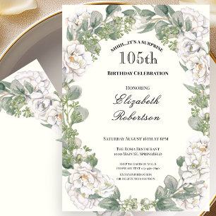 Surprise Floral Border Women's 105th Birthday Invitation