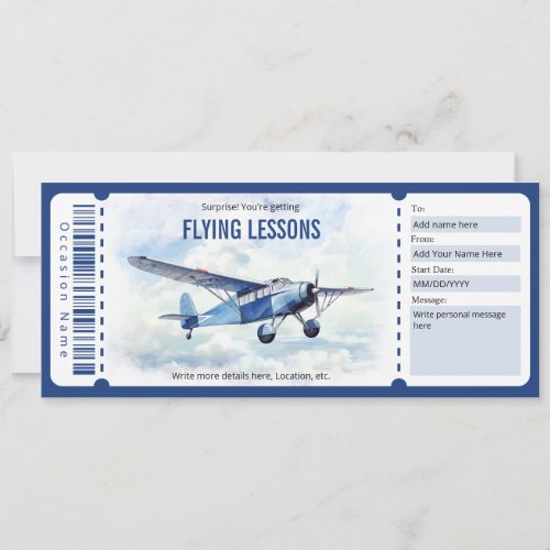 Surprise Flying Lessons Gift Voucher Invitation