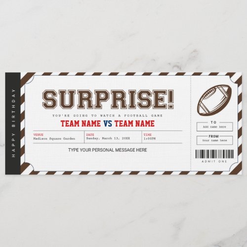 Surprise Football Game Stadium Gift Ticket