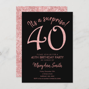 Surprise Forty Rose Gold 40th Birthday  Invitation