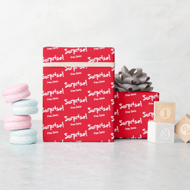 Surprise From Santa Red and White Christmas Wrapping Paper (Baby Shower)