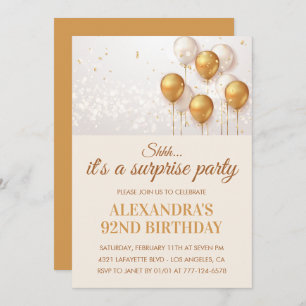 Surprise Gold Balloons 92nd birthday Invitation
