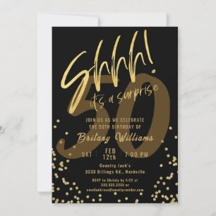 Surprise Gold Black Birthday Party Invitation