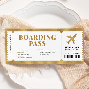Surprise Gold Boarding Pass Plane Gift Ticket Invitation