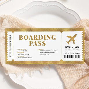 Surprise Gold Boarding Pass Plane Gift Ticket Invitation