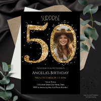 Surprise Gold Glitter 50th Birthday Photo