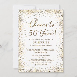 Surprise Gold Glitter 50th Wedding Anniversary Invitation