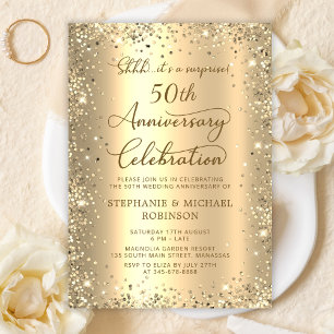 Surprise Gold Glitter 50th Wedding Anniversary Invitation