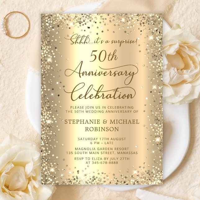 Surprise Gold Glitter 50th Wedding Anniversary Invitation (Creator Uploaded)