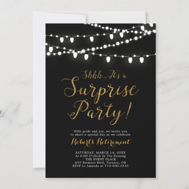Surprise Gold Retirement Party Invitation Cards (Front)