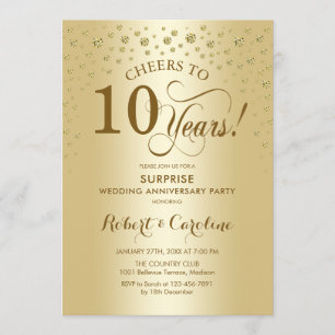 Surprise Golden 10th Anniversary Celebration Invitation