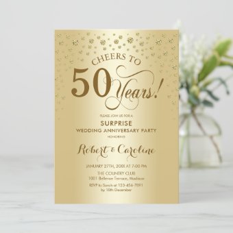 Surprise Golden 50th Anniversary Celebration Invitation | Zazzle