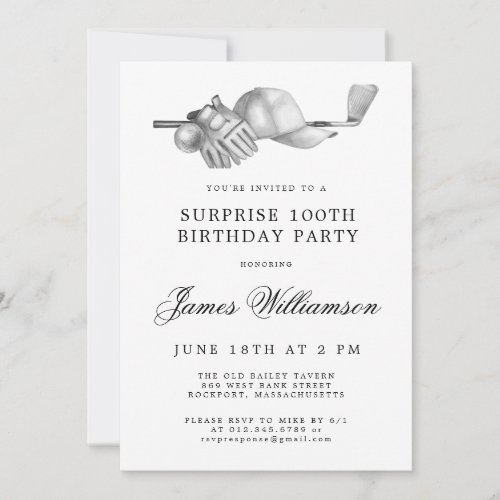 Surprise Golf Theme 100th Birthday Party  Invitation