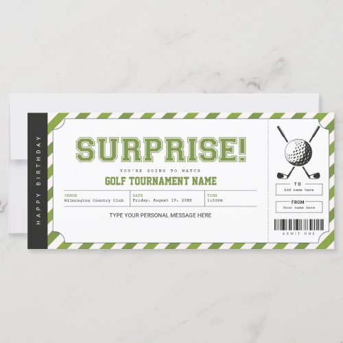 Surprise Golf Tournament Personalized Gift Ticket
