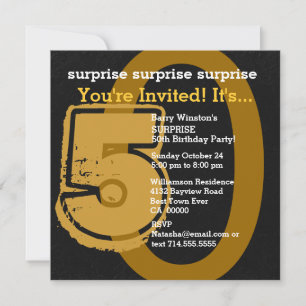 SURPRISE Grunge 50th Birthday Gold Black W202E Invitation