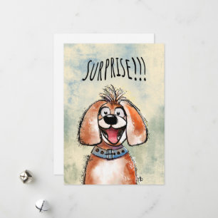 Surprise. Happy Dog! Funny card. Holiday Card