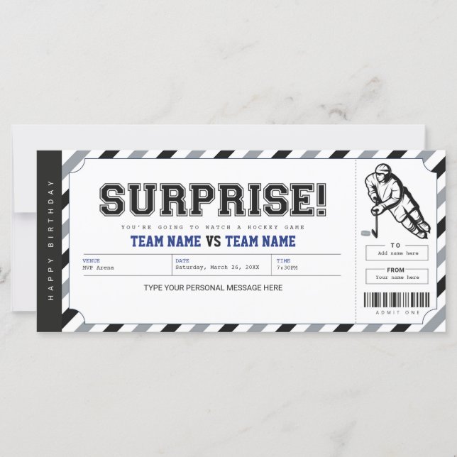 Surprise Hockey Game Gift Ticket Template (Front)