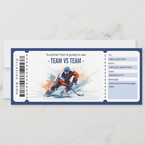 Surprise Hockey Game Ticket Gift Certificate Invitation