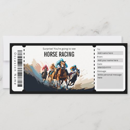 Surprise Horse Racing Ticket Gift Certificate Invitation