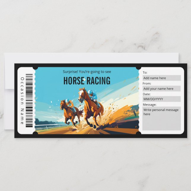 Surprise Horse Racing Ticket Gift Certificate Invitation (Front)