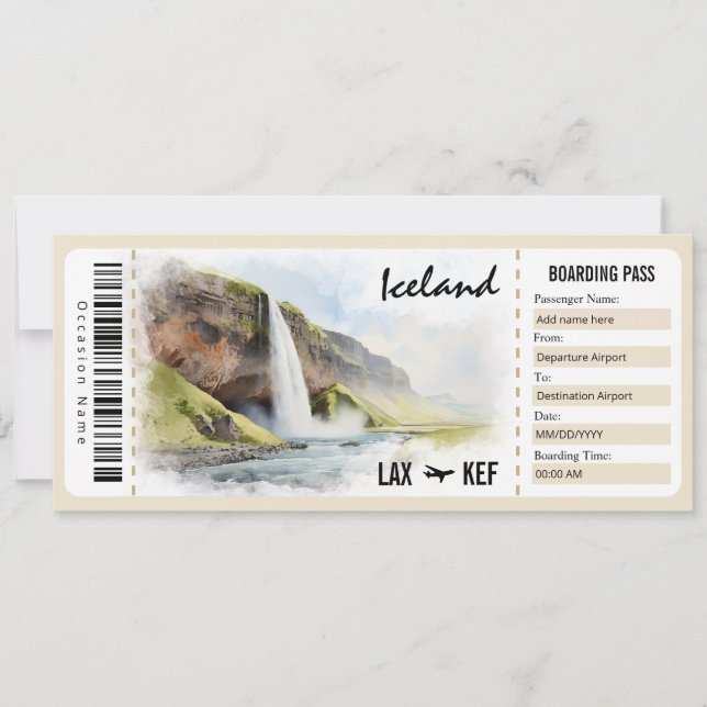 Surprise Iceland Boarding Pass Gift Certificate Invitation (Front)