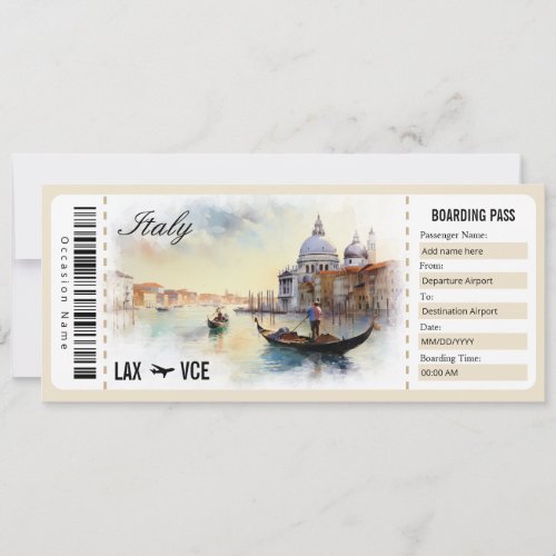 Surprise Italy Boarding Pass Gift Certificate Invitation