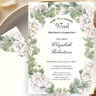 Surprise Ivory and Sage Green Floral 93rd Birthday Invitation