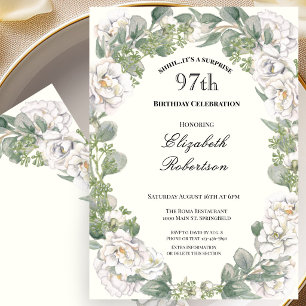Surprise Ivory and Sage Green Floral 97th Birthday Invitation