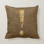 Surprise Kiss Gustav Klimt Vintage Altered Art Throw Pillow<br><div class="desc">Exclamation point with an overlay of segments of "The Kiss" by Gustav Klimt, 1908. The Kiss was painted by the Austrian Symbolist painter between 1907-08, the highpoint of his Golden Period, when he painted a number of works in a similar gilded style. A perfect square, the canvas depicts a couple...</div>