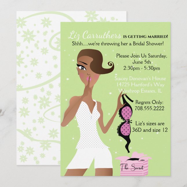 Surprise Lingerie Bridal Shower Green Sparkle Invitation (Front/Back)