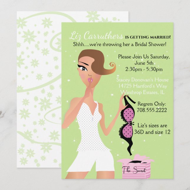 Surprise Lingerie Bridal Shower Green Sparkle Invitation (Front/Back)