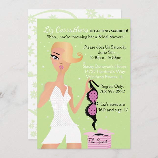Surprise Lingerie Bridal Shower Sparkle Green Invitation (Front/Back)