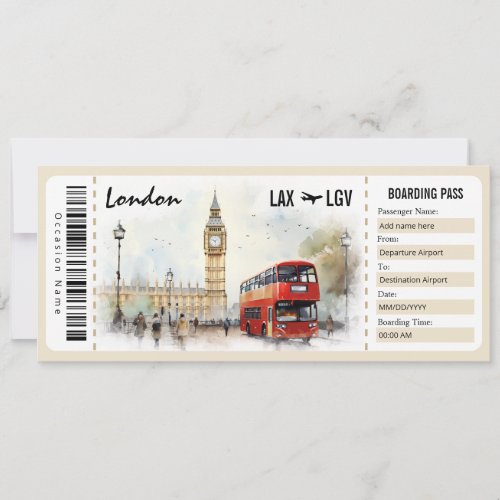Surprise London Boarding Pass Gift Certificate Invitation