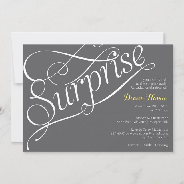 "SURPRISE" Milestone Birthday or Event Invitation (Front)