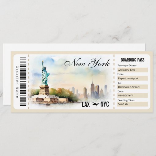 Surprise New York Boarding Pass Gift Certificate Invitation Zazzle Surprise New York Boarding Pass Gift Certificate Invitation Zazzle