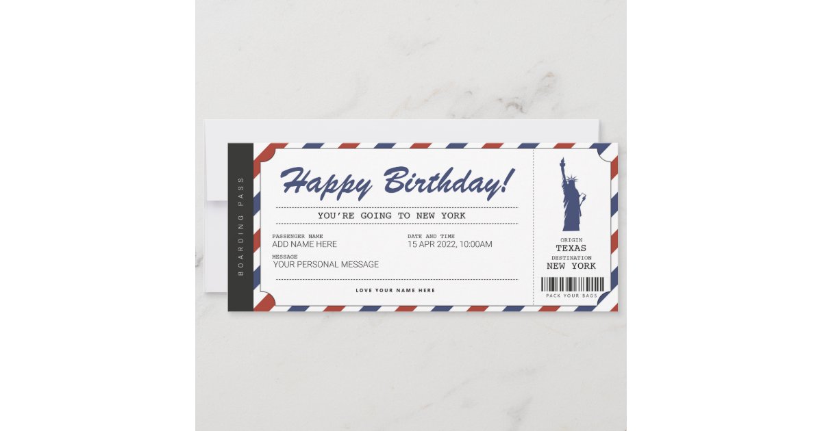Surprise New York Trip Boarding Pass Travel Ticket Invitation Zazzle Surprise New York Trip Boarding Pass Travel Ticket Invitation Zazzle